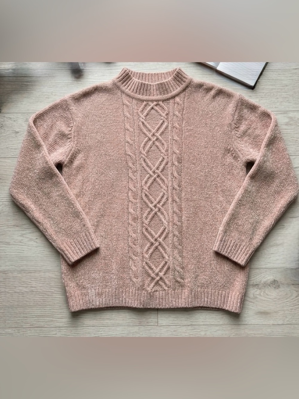 Alfred Dunner Pink Chenille Pullover Sweater Cable Knit Texture Mock Neck Large